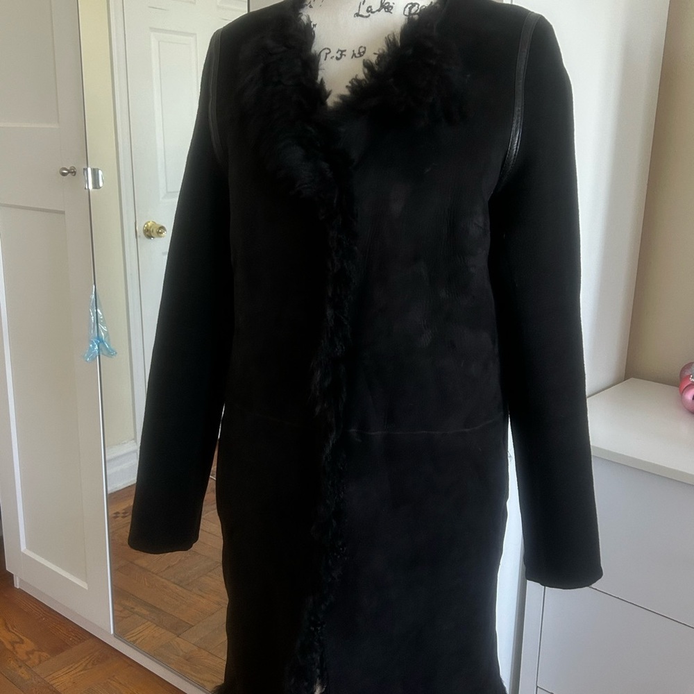 Yves Salomon Black Teddy Jacket with Fur Trim